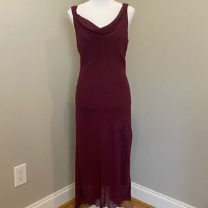 Magenta, Cowl-neck, Sleeveless, Lightweight Dress with Embroidered Design